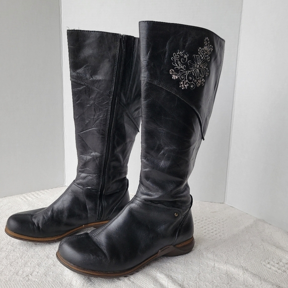 Romika Black Embroidered Floral Zip Up Leather Casual Fall Boot - Picture 3 of 13